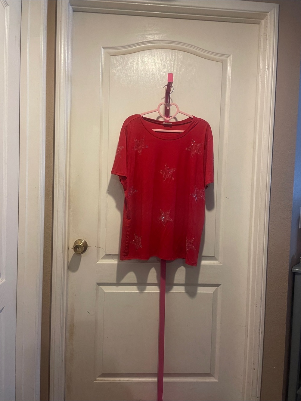 Free Kisses Red Star Embellished Short Sleeve Top